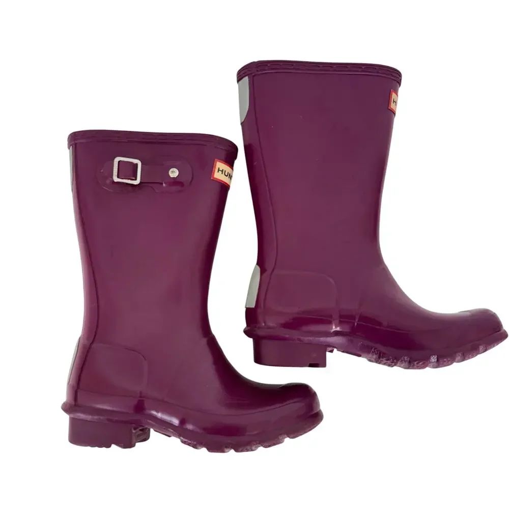 Hunter Kids Original Gloss Rain Boots Waterproof Natural Rubber Magenta US13B/1G